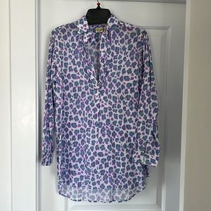 boo genes lightweight cotton White Lavender & Aqua Leopard Print Top Medium